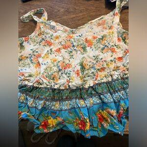 Rachel Ashwell Floral Shimmery Ruffle Hem Tank